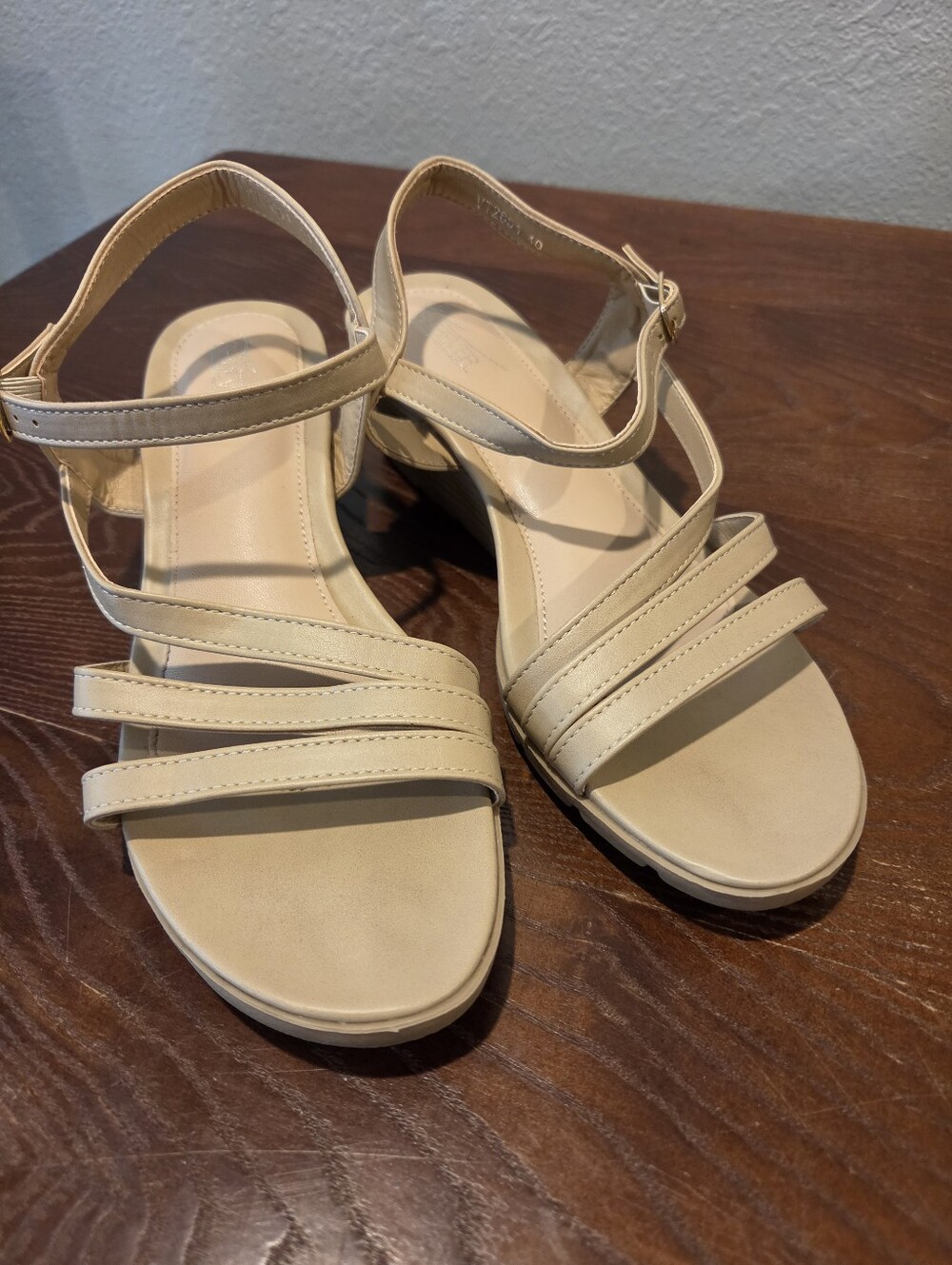 Women's Beige Strappy Wedge Sandals